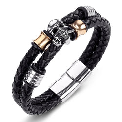 Leather Rope Steel Skull Bracelet