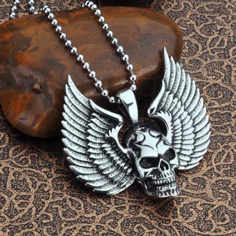 Stainless Steel Flying Skull Pendant