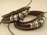 Brown Leather Skull Bracelet