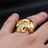 Stainless Steel Shining Gold Skull Ring