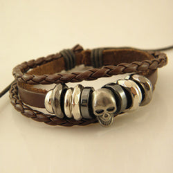 Brown Leather Skull Bracelet