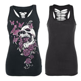 Skull with Red Butterflies and Roses Tank Top