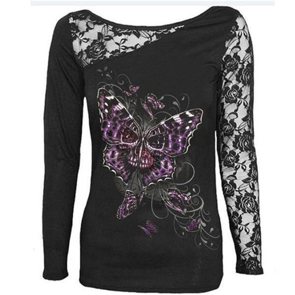 Butterfly Skull Long Sleeve T-Shirt