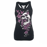 Skull with Red Butterflies and Roses Tank Top