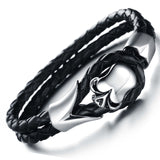 Stainless Steel Black Leather Skull Bracelet