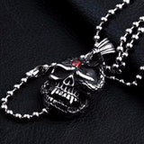 Stainless Steel Red Stone Skull Pendant