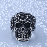 Stainless Steel Flower Garden Skull Ring