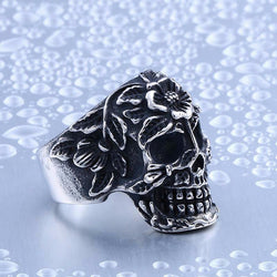 Stainless Steel Flower Garden Skull Ring