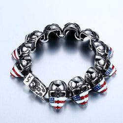 Stainless Steel American Flag Skull Bracelet