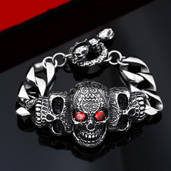 Stainless Triple Red Eyes Skull Bracelet