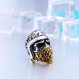 Stainless Steel Part Plated-Gold Cross Skull Ring