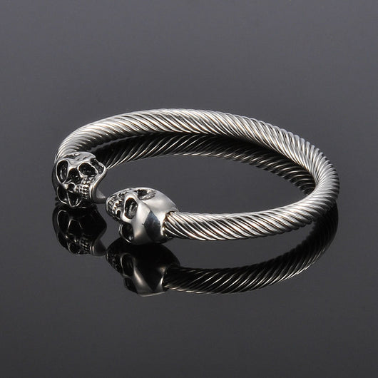 Stainless Steel Double Skull Bracelet