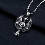 Stainless Steel Winged Skull Cross Pendant