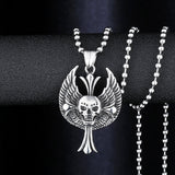 Stainless Steel Winged Skull Cross Pendant