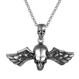 Stainless Steel Skull with Wings Necklace