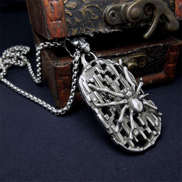 Stainless Steel Spider and Skull Necklace