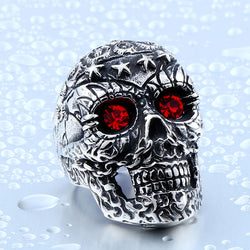 Stainless Titanium Steel Red and Black Eye Skull Ring