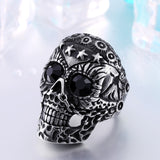 Stainless Titanium Steel Red and Black Eye Skull Ring