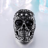 Stainless Titanium Steel Red and Black Eye Skull Ring