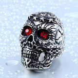 Stainless Titanium Steel Red and Black Eye Skull Ring