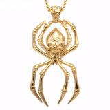 Stainless Steel Gold  Gothic Spider Skull Pendant