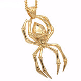 Stainless Steel Gold  Gothic Spider Skull Pendant