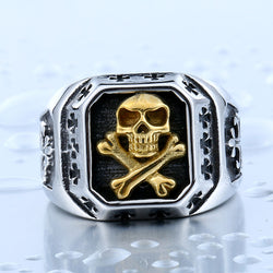 Stainless Pirate Part Plated-Gold Skull Ring