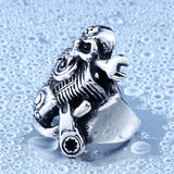 Stainless Steel Winged Motorcycle Skull Ring