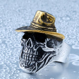 Stainless Steel Winged Plated-Gold Hat Skull Ring