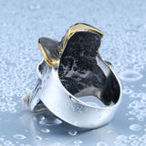 Stainless Steel Winged Plated-Gold Hat Skull Ring