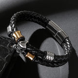 Leather Rope Steel Skull Bracelet