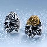 Stainless Steel Winged Flower On Skull Ring