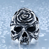 Stainless Steel Winged Flower On Skull Ring