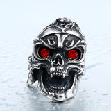 Stainless Steel Heavy Metal Skull with Red Eyes Ring