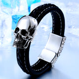 Stainless Steel One Skull Leather Bracelet