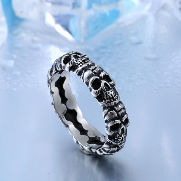 Stainless Steel Thin Full of Skull Ring