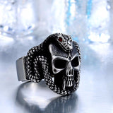 Stainless Steel Snake and Skull Ring