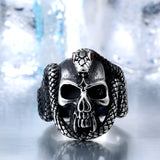 Stainless Steel Snake and Skull Ring