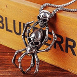 Stainless Steel Double Skull and Spider Necklace