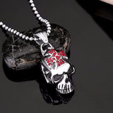 Stainless Steel Crystal Red Stone Cross Skull Pendant