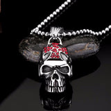 Stainless Steel Crystal Red Stone Cross Skull Pendant